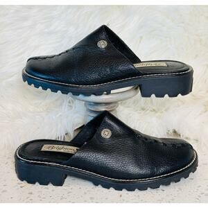 Brighton Heidi Black Slip On Mules Shoes Textured Leather Sz 8M
